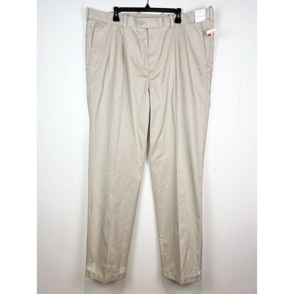 John W Nordstrom Pants Men's Khaki Beige Dress Pleated Supima Cotton 44X36 NEW